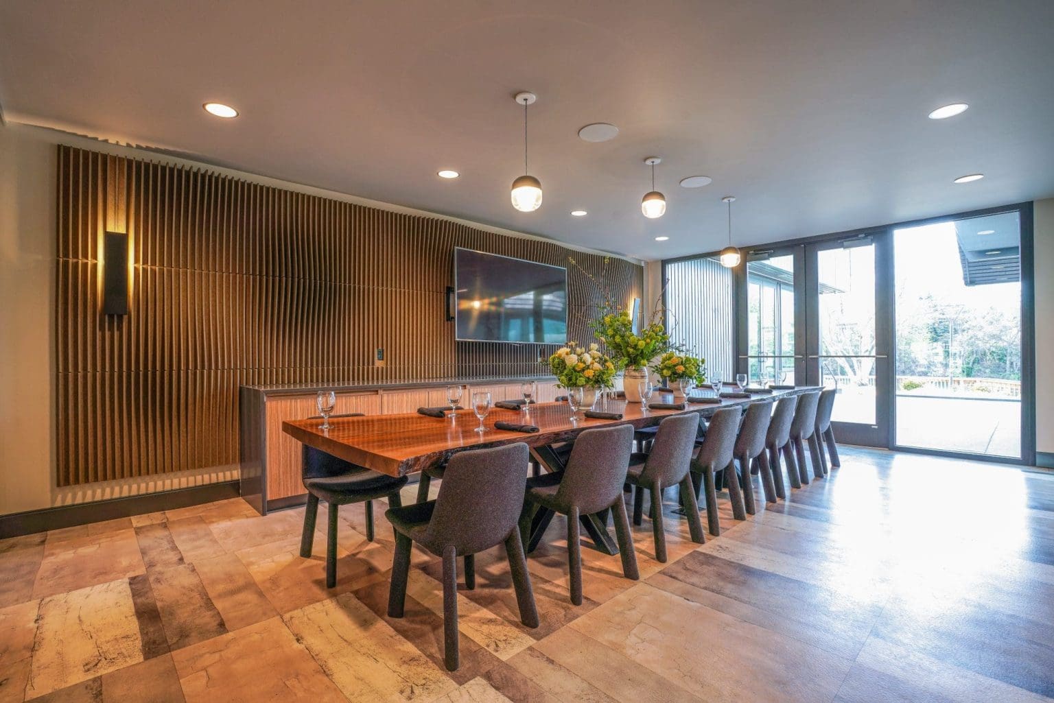 Private Dining room with large live edge table in Osprey Restaurant & Bar with Ruby River Events & Catering